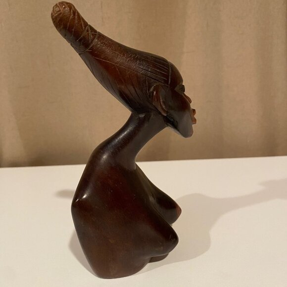African Woman Carved Ebony Bust 7 Folk Tribal Art Sculpture - Picture 8 of 8